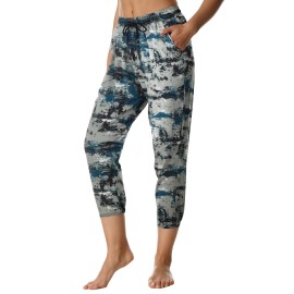 Chinfun Women Lightweight Hiking Capri Pants Upf 50 Water Resistant Outdoor Sweatpants 4 Way Stretchy Workout Jogger Cropped With Pockets Camo Green Size Xl