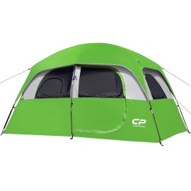 Campros Cp Tent-6-Person-Camping-Tents, Gifts For Family Waterproof Windproof Family Tent With Top Rainfly, 4 Large Mesh Windows, Double Layer, Easy Set Up - Green