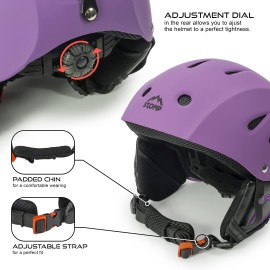 STOMP Ski & Snowboarding Snow Sports Helmet with Build-in Pocket in Ear Pads for Wireless Drop-in Headphone (Matte Purple, Small)