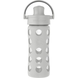 Lifefactory 12-Ounce Glass Water Bottle with Active Flip Cap and Protective Silicone Sleeve, Stone Gray