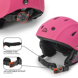 STOMP Ski & Snowboarding Snow Sports Helmet with Build-in Pocket in Ear Pads for Wireless Drop-in Headphone (Matte Pink, Small)