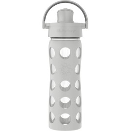 Lifefactory 16-Ounce Glass Water Bottle with Active Flip Cap and Protective Silicone Sleeve, Stone Gray