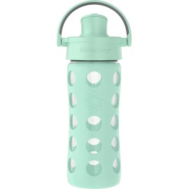 Lifefactory 12-Ounce Glass Water Bottle with Active Flip Cap and Protective Silicone Sleeve, Mint