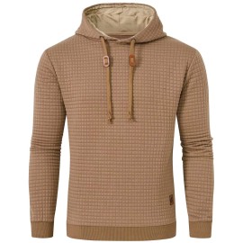 Mens Hoodies Casual Midweight Long Sleeve Sweatshirt Khaki Large