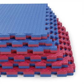 Xspec 1 Extra Thick 48 Sq Ft Reversible Eva Gym Foam Floor Mat Tiles (24 X 24), Steel Pattern, 12 Pcs, Blue Red