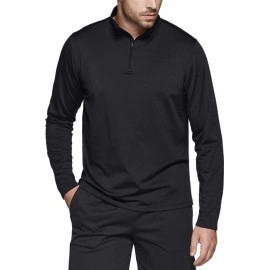Tsla Mens Quarter Zip Thermal Pullover Shirts, Winter Fleece Lined Lightweight Running Sweatshirt, Fleece 14 Zip Sweatshirt Black, X-Large