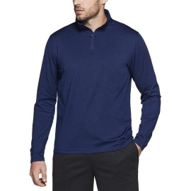 Tsla Mens Quarter Zip Thermal Pullover Shirts, Winter Fleece Lined Lightweight Running Sweatshirt, Fleece 14 Zip Sweatshirt Navy, X-Large