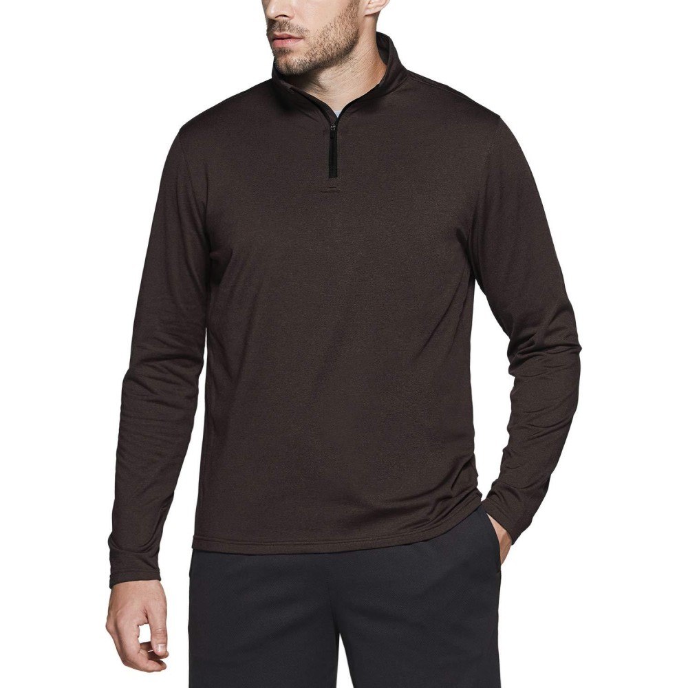 Tsla Mens Quarter Zip Thermal Pullover Shirts, Winter Fleece Lined Lightweight Running Sweatshirt, Fleece 14 Zip Sweatshirt Dark Brown, Xx-Large