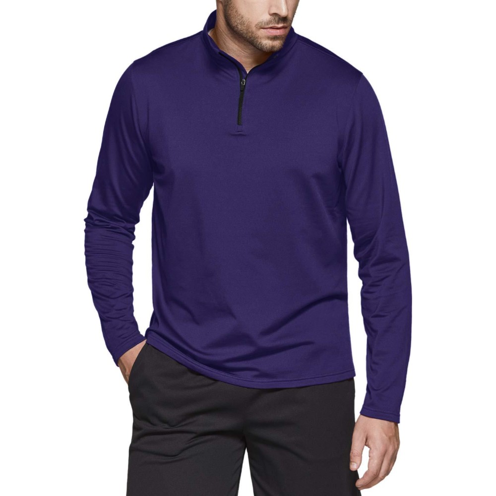 Tsla Mens Quarter Zip Thermal Pullover Shirts, Winter Fleece Lined Lightweight Running Sweatshirt, Fleece 14 Zip Sweatshirt Purple, Large