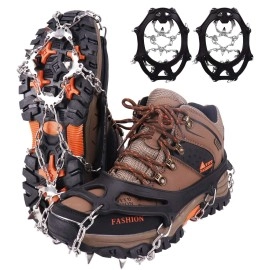 Crampons For Shoes, Traction Cleats Ice Snow Grips With 19 Stainless Steel Spikes, Shoe Talons Anti - Slip Boots Spikes For Walking, Jogging, Climbing And Hiking (Black, M)