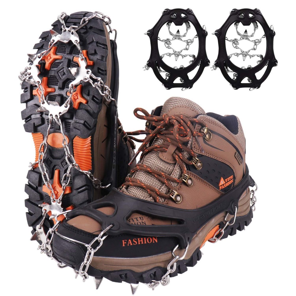 Crampons For Shoes, Traction Cleats Ice Snow Grips With 19 Stainless Steel Spikes, Shoe Talons Anti - Slip Boots Spikes For Walking, Jogging, Climbing And Hiking (L, Black)