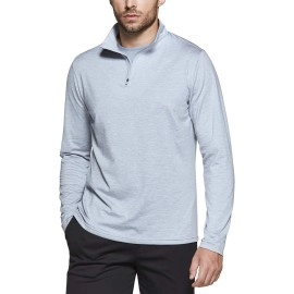 Tsla Mens Quarter Zip Thermal Pullover Shirts, Winter Fleece Lined Lightweight Running Sweatshirt, Fleece 14 Zip Sweatshirt Light Grey, Medium