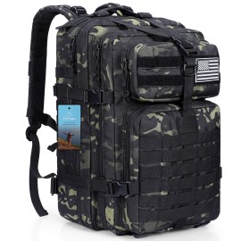 Prospo 40L Military Tactical Shoulder Backpack For Assault Survival Molle Bag Pack Fishing Backpack For Tackle Storage (Black Cp)
