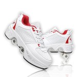 Double-Row Deform Wheel Automatic Walking Shoes Invisible Deformation Roller Skate 2 In 1 Removable Pulley Skates Skating Parkour (White Red, Us 55)