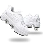 Double-Row Deform Wheel Automatic Walking Shoes Invisible Deformation Roller Skate 2 In 1 Removable Pulley Skates Skating Parkour (White Silver, Us 95)