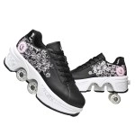 Double-Row Deform Wheel Automatic Walking Shoes Invisible Deformation Roller Skate 2 In 1 Removable Pulley Skates Skating Parkour (Black Powder, Us 75)