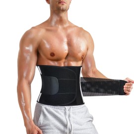 Molutan Men Waist Trainer Trimmer For Weight Loss Tummy Control Compression Shapewear Body Shaper Sweat Belt Black