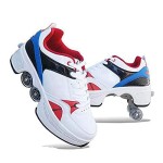 Double-Row Deform Wheel Automatic Walking Shoes Invisible Deformation Roller Skate 2 In 1 Removable Pulley Skates Skating Parkour (White Blue, Us 65)