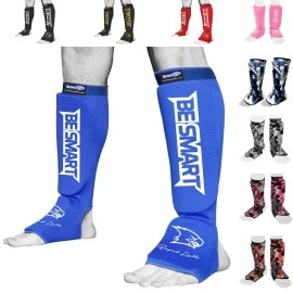 Besmart Muay Thai Mma Kickboxing Shin Guards, Instep Guard Sparring Protective Gear Equipment Shin Kick Pads For Kids, Youth, Men And Women (Blue, X-Large)