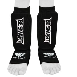 BeSmart Muay Thai MMA Kickboxing Shin Guards, Instep Guard Sparring Protective Gear Equipment Shin Kick Pads for Kids, Youth, Men and Women (Black, Small)