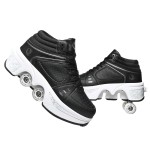 Double-Row Deform Wheel Automatic Walking Shoes Invisible Deformation Roller Skate 2 In 1 Removable Pulley Skates Skating Parkour (Black High, Us 7)