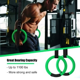 Pacearth Gymnastic Rings 1100Lbs Capacity With 14.76Ft Adjustable Buckle Straps Pull Up Exercise Rings Non-Slip Rings For Home Gym Full Body Workout