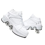 Double-Row Deform Wheel Automatic Walking Shoes Invisible Deformation Roller Skate 2 In 1 Removable Pulley Skates Skating Parkour (White High, Us 7)