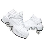 Double-Row Deform Wheel Automatic Walking Shoes Invisible Deformation Roller Skate 2 In 1 Removable Pulley Skates Skating Parkour (White High, Us 65)