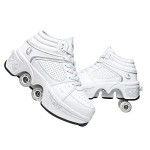 Double-Row Deform Wheel Automatic Walking Shoes Invisible Deformation Roller Skate 2 In 1 Removable Pulley Skates Skating Parkour (White High, Us 5)