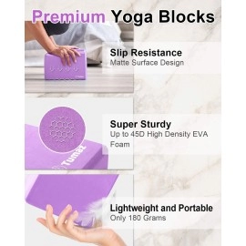 Tumaz Yoga Blocks 2 Pack with Strap Set, High Density/Lightweight EVA Foam Yoga Blocks or Non-Slip Solid Natural Cork Yoga Blocks Set & Premium Yoga Brick for All Yogi [E-Book Included]