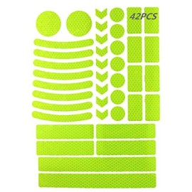 42Pcs Reflective Stickers, Reflective Helmet Bicycle Stickers, Reflective Decals, Bikereflective Tape, Nightsafety Stickersforbicycle, Wheelchairs, Motorbike, Helmet, Scooter (Green)