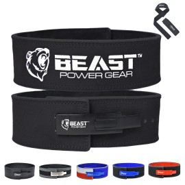 Beast Power Gear Weight Lifting Belt With Lever Buckle 10Mm 13Mm Thick 4 Inches Wide Free Strap- Advanced Back Support For Weightlifting, Powerlifting, Deadlifts, Squats - Men Women (Medium, Blackblack)