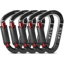 Fvw Auto Locking Rock Climbing Carabiner Clips,Professional 25Kn (5620 Lbs) Heavy Duty Caribeaners For Rappelling Swing Rescue & Gym Etc, Large D-Shaped Carabiners, (Black) 5 Pack