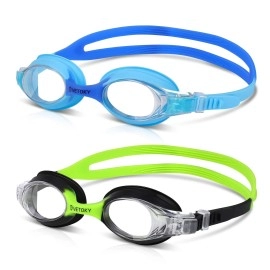 Vetoky Kids Swim Goggles, Pack Of 2 Anti Fog Swimming Goggles Uv Protection Clear No Leaking For Child And Youth Ages 3-12 Blue+Blue&Black+Green