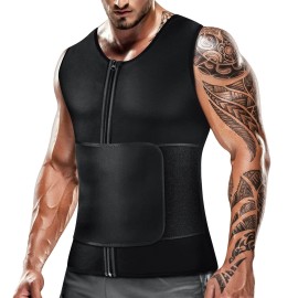 Cimkiz Mens Sweat Sauna Vest For Waist Trainer Zipper Neoprene Tank Top, Adjustable Sauna Workout Zipper Suit (Black, X-Large)