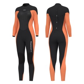 Hevto Wetsuits Men Women And Kids 3Mm Neoprene Full Scuba Diving Suits Surfing Swimming Keep Warm Back Zip For Water Sports (W13-Orange2, Xs)