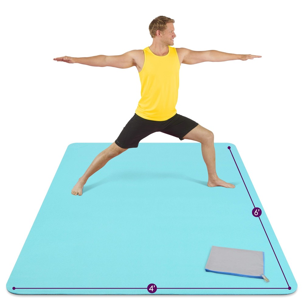 Large Yoga Mat 6X4X8Mm Extra Thick, Durable, Eco-Friendly, Non-Slip Odorless Barefoot Exercise And Premium Fitness Home Gym Flooring Mat By Activegear - Light Blue