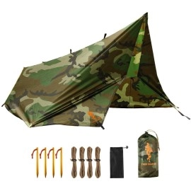 Free Soldier Waterproof Portable Tarp Multifunctional Outdoor Camping Traveling Awning Backpacking Tarp Shelter Rain Tarp (Camo)