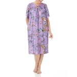 Amerimark Womens Womens Plus Animal House Lounge Dress- Short Sleeve Gown Sleepwear For Ladies, Lavender Bird, 2X