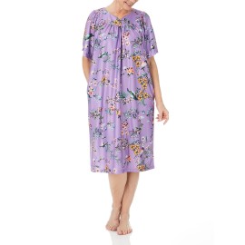 Amerimark Womens Womens Plus Animal House Lounge Dress- Short Sleeve Gown Sleepwear For Ladies, Lavender Bird, 2X