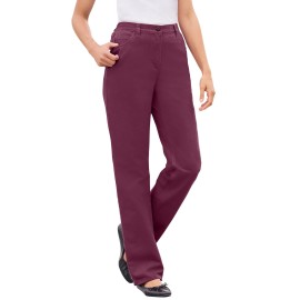 Woman Within Womens Plus Size Back-Elastic Waist Perfect Jean - 28 W, Deep Claret Purple