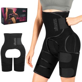 Mizatto Sweat Band Waist Trainer For Women, 3 In 1 Full Body Sweat Belt Thigh Slimmer Plus Size Waste Trainers For Women Weight Loss, Black Xl