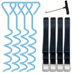 Eurmax Usa Trampoline Stakes Heavy Duty Trampoline Parts Corkscrew Shape Steel Stakes Anchor Kit With T Hook For Trampolines -Set Of 4 Bonus 4 Strong Belt,Blue