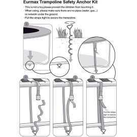 Eurmax Usa Trampoline Stakes Heavy Duty Trampoline Parts Corkscrew Shape Steel Stakes Anchor Kit With T Hook For Trampolines -Set Of 4 Bonus 4 Strong Belt,Blue