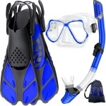 Zenoplige Mask Fins Snorkel Set, Snorkeling Gear For Adults, Panoramic View Snorkel Mask Anti-Fog, Adjustable Dive Flippers, Dry Top Snorkel And Travel Bag, Scuba Gear For Swimming Snorkeling Diving