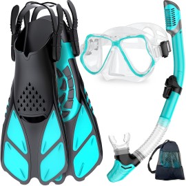 Zenoplige Mask Fins Snorkel Set, Snorkeling Gear For Adults, Panoramic View Snorkel Mask Anti-Fog, Adjustable Dive Flippers, Dry Top Snorkel And Travel Bag, Scuba Gear For Swimming Snorkeling Diving