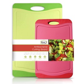 Raj Plastic Cutting Board Reversible Cutting Board, Dishwasher Safe, Chopping Boards, Juice Groove, Large Handle, Non-Slip, Bpa Free (X-Large And Medium, Lime Green & Red)