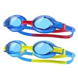 Findway Kids Swim Goggles, 2 Pack Kids Swimming Goggles Anti-Fog No Leaking Girls Boys For Age 3-14