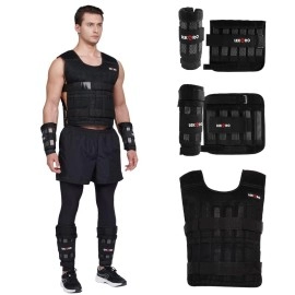 Adjustable Weighted Vest Set With Arm Weights And Leg Weights, Weight Training Workout Set, Weights Jacket & Wrist Weights & Ankle Weights (Including Weights: 96-100 Steel Plates)