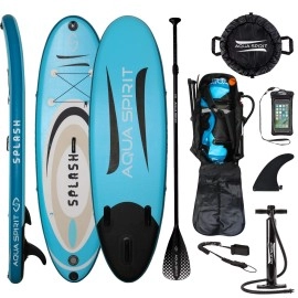 Aqua Spirit Isup Inflatable Stand Up Paddle Board For Adult Beginnersintermediate With Backpack, Leash, Paddle, Changing Mat & Waterproof Phone Case (9 Splash Blue)